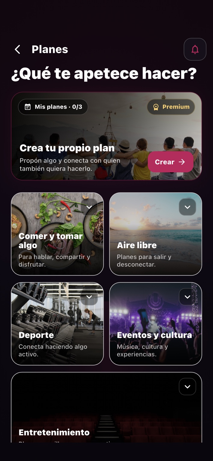 Pantalla real de TÚ SÍ para explorar y crear planes